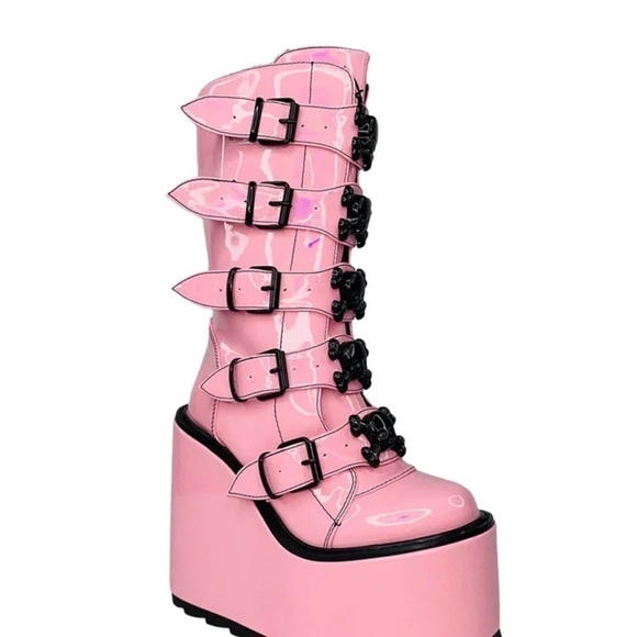 NIB Y.R.U. Pink Dune Skull Platform Boots - Picture 4 of 11